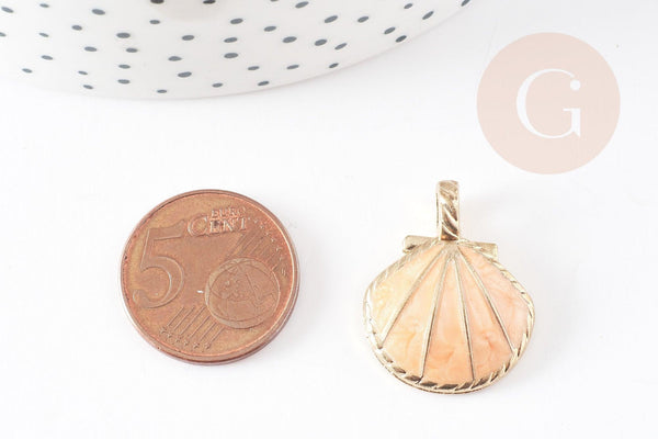 Pendentif coquillage zamac doré rose saumon 24.5mm, x2 (G1792)