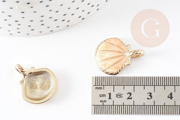 Pendentif coquillage zamac doré rose saumon 24.5mm, x2 (G1792)