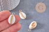 Pendentif coquillages cauri blanc naturels perles & fil dorés 24-30mm, x2 (G10318)