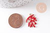 Pendentif corail émail rouge zamac doré 21.5mm, x2 (G10474)