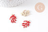 Pendentif corail émail rouge zamac doré 21.5mm, x2 (G10474)