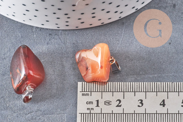 Pendentif cornaline support acier,Pendentif bijoux pierre naturelle, cornaline naturelle,création bijoux,35mm, x1, G3900