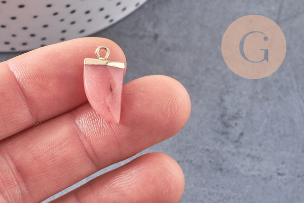 Pendentif corne jade rose corail, pendentif pierre, jade naturelle, pendentif jade,21mm, x1 (G0345)