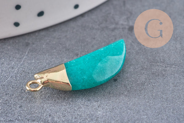 Pendentif corne jade turquoise,jade vert,pendentif pierre, jade naturelle,26mm, x1 (G0743)