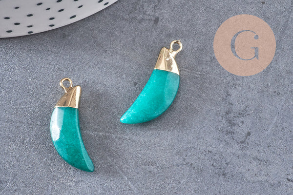 Pendentif corne jade turquoise,jade vert,pendentif pierre, jade naturelle,26mm, x1 (G0743)