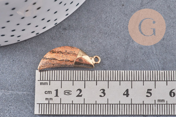 Pendentif corne jaspe paysage,jaspe marron, pendentif pierre, jaspe naturel, 26mm x1 (G1257)