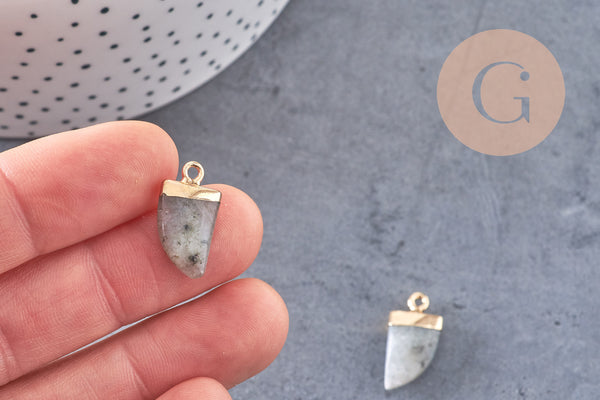 Pendentif corne labradorite naturelle laiton doré 21mm, x1 (G0555)