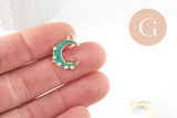 Pendentif croissant de lune étoiles cristal émaillé bleu turquoise zamac or 20mm, pendentif or émaillé, sans nickel, x1 (G5918)