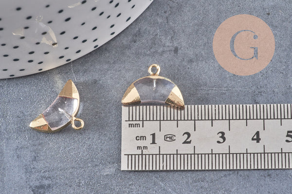 Pendentif croissant lune cristal de roche doré,pendentif bijoux,lune cristal naturel,18mm x1 (G1207)
