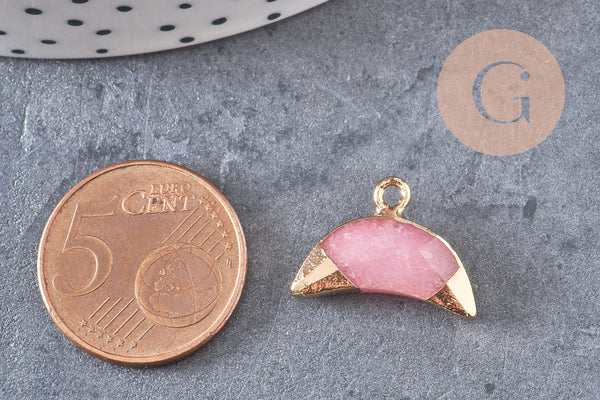 Pendentif croissant lune jade rose doré, pendentif bijoux,lune jade,jade rose naturel,18mm x1 (G1210)