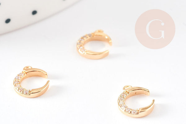 Pendentif croissant lune laiton doré 18k 10mm, x1 (G0443)