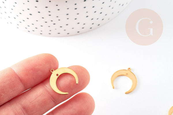 Pendentif croissant lune laiton doré 18k 19mm,Pendentif Lune doré x1 G0003