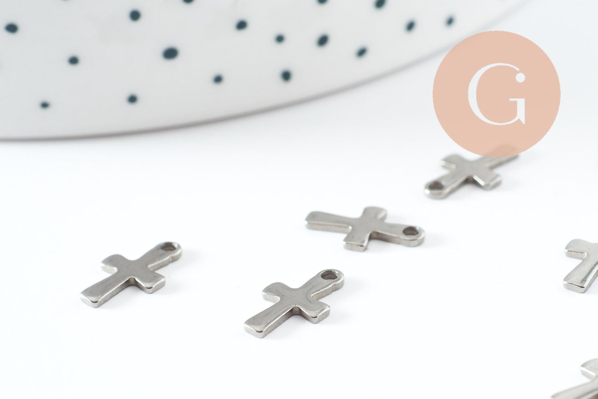Pendentif croix acier 304 inoxydable doré 12mm, x10 (G9827)