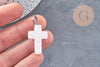 Pendentif croix cristal de roche acier inoxydable 29mm,pendentif pierre, support argent, création bijoux,quartz naturel, x1 (G5842)