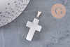 Pendentif croix cristal de roche acier inoxydable 29mm,pendentif pierre, support argent, création bijoux,quartz naturel, x1 (G5842)