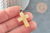 Pendentif croix jade naturel jaune topaze acier inoxydable 29mm,pendentif pierre, support argent, création bijouxjade naturel, x1 G5699