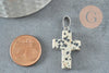Pendentif croix jaspe dalmatien naturel acier inoxydable 29mm,pendentif pierre, support argent, création bijoux, x1 (G1695)