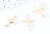 Pendentif croix laiton doré 18k zircons blancs transparents 24mm, création bijoux porte bonheur en zircon, x1 (G6988)