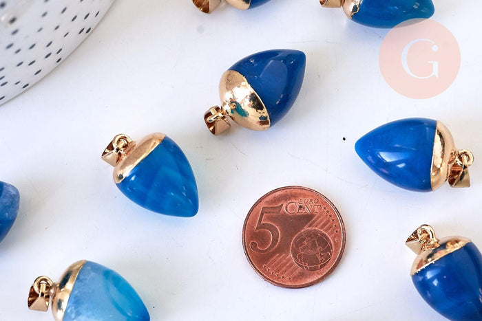 Pendentif d'agate naturelle teintée en bleue 24mm, x1 (G5588)