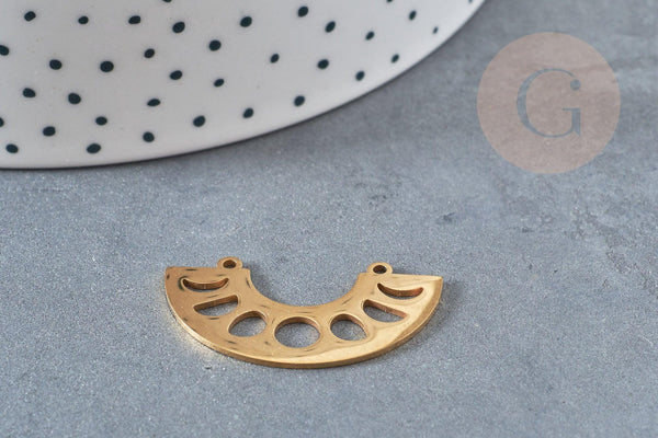 Pendentif demi-cercle géométrique acier 201 inoxydable dore 32mm ,breloque acier inoxydable doré pour création bijoux, x1 G5731