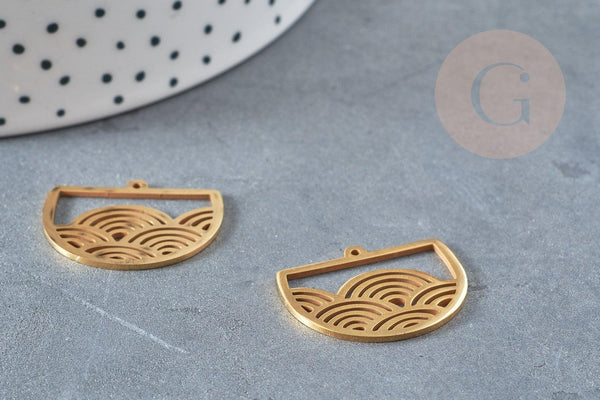 Pendentif demi-cercle vagues acier 201 inoxydable doré 24mm, création bijoux japon, x1 G6121