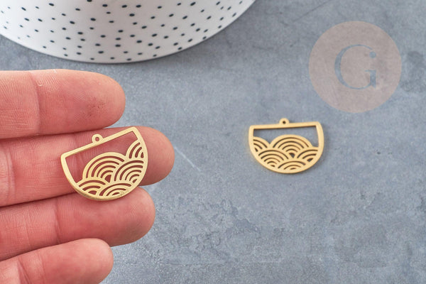 Pendentif demi-cercle vagues acier 201 inoxydable doré 24mm, création bijoux japon, x1 G6121