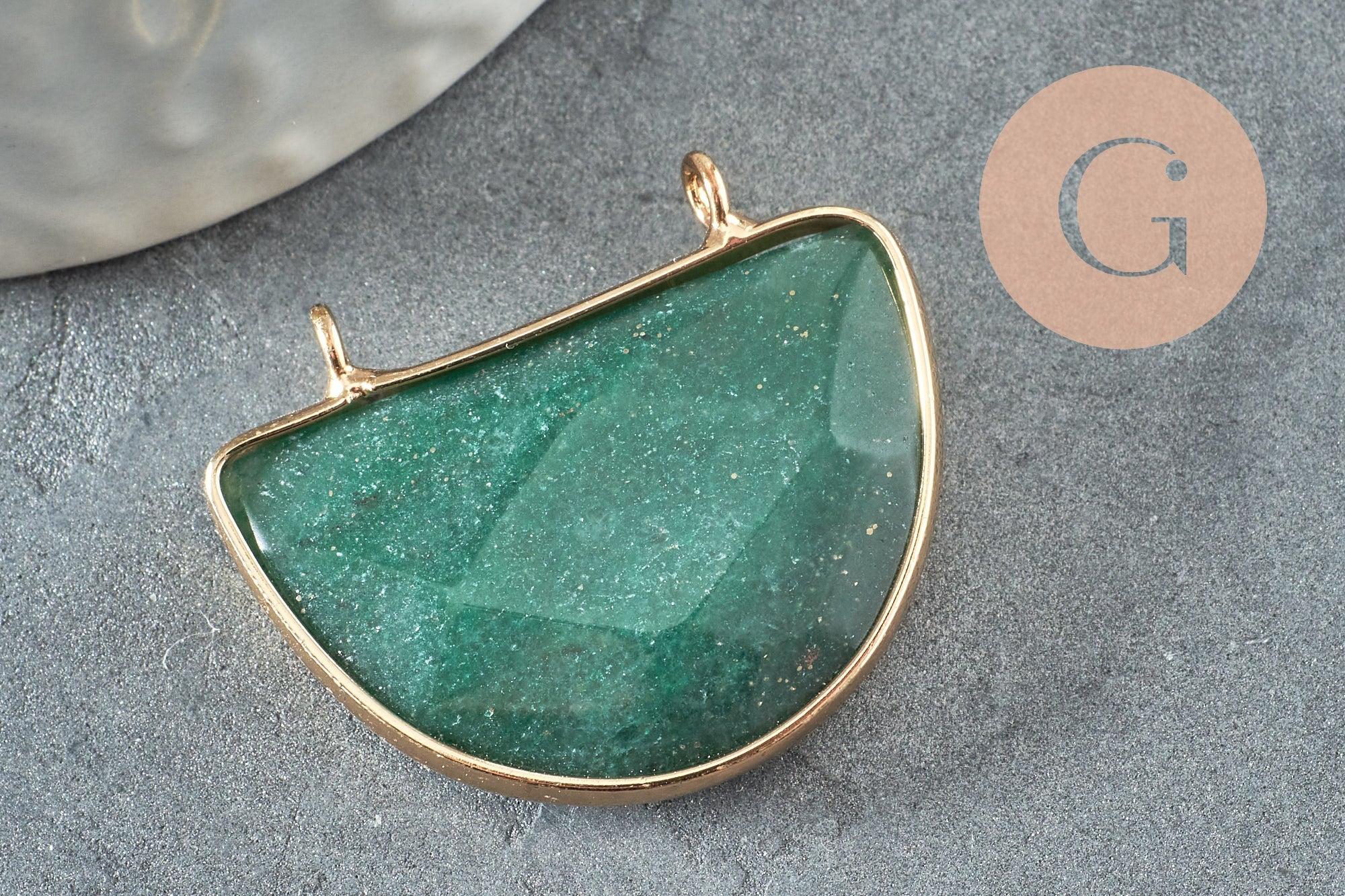 Pendentif demi-lune aventurine naturelle laiton doré 32mm,creation bijou pierre naturelle, x1 G0762