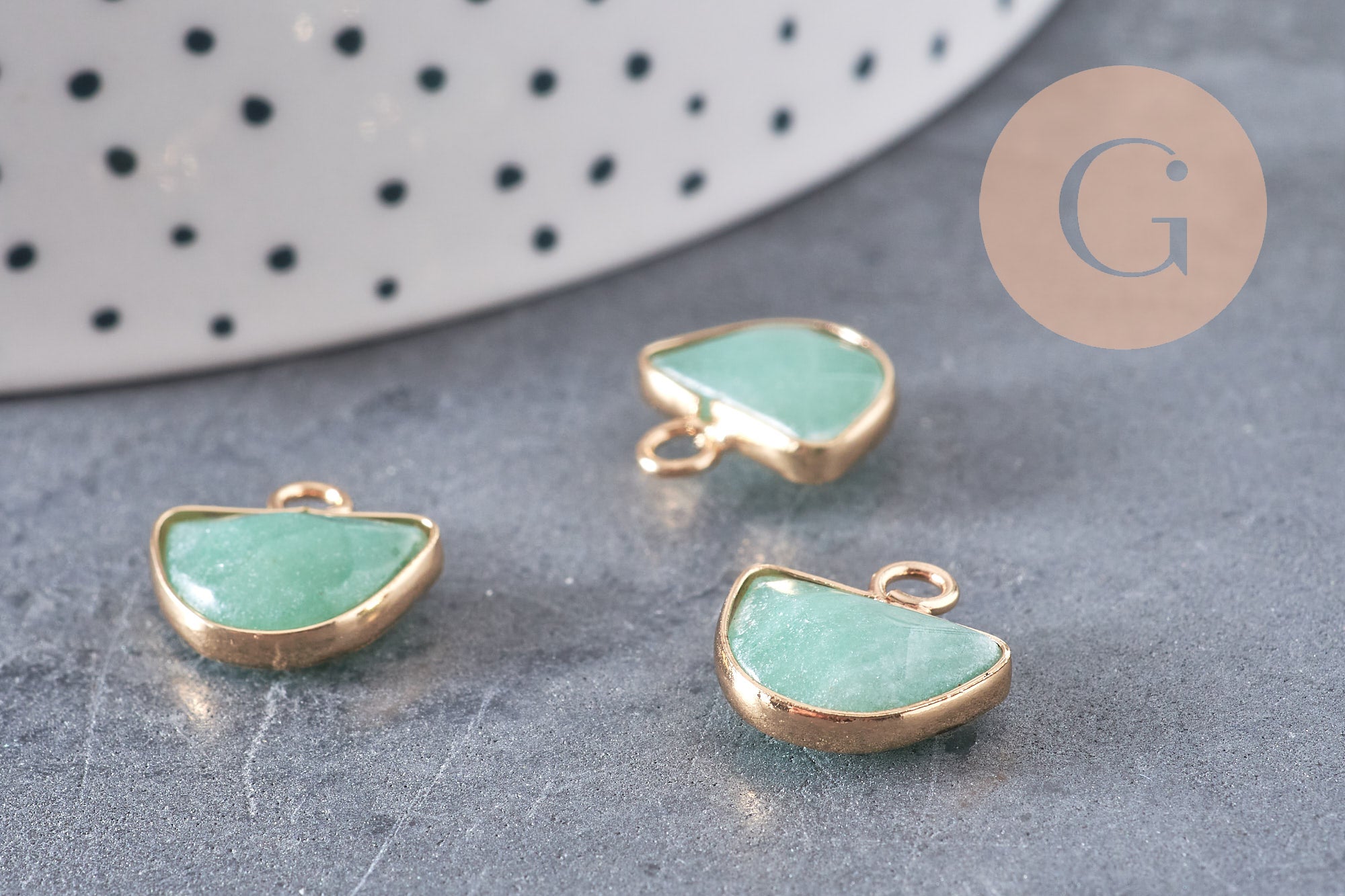 Pendentif demi-lune aventurine naturelle,création bijoux,13.5mm X1 (G2883)