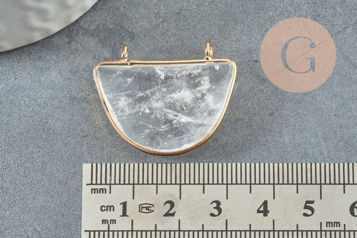 Pendentif demi-lune cristal de roche naturel 32mm,creation bijou,pendentif pierre naturelle, cristal naturel, x1 G0855
