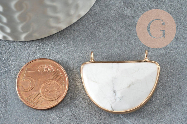 Pendentif demi-lune howlite naturelle laiton doré 32mm, x1 (G0782)