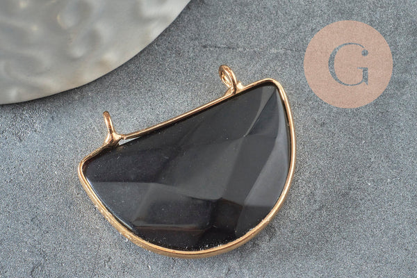 Pendentif demi-lune jade naturel noir teinté laiton doré32mm,création bijoux pierre naturelle, x1 G5887