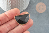Pendentif demi-lune jade naturel noir teinté laiton doré32mm,création bijoux pierre naturelle, x1 G5887