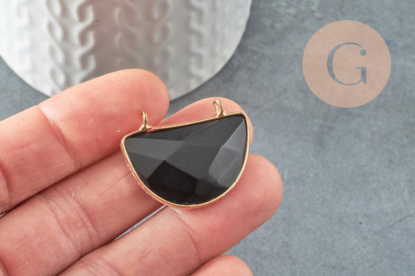Pendentif demi-lune jade naturel noir teinté laiton doré32mm,création bijoux pierre naturelle, x1 G5887