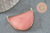 Pendentif demi-lune jade naturel teinté rose laiton doré 32mm, x1 (G1535)