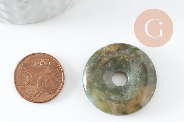 Pendentif donut agate verte mousse naturelle 30mm, x1 (G3983)