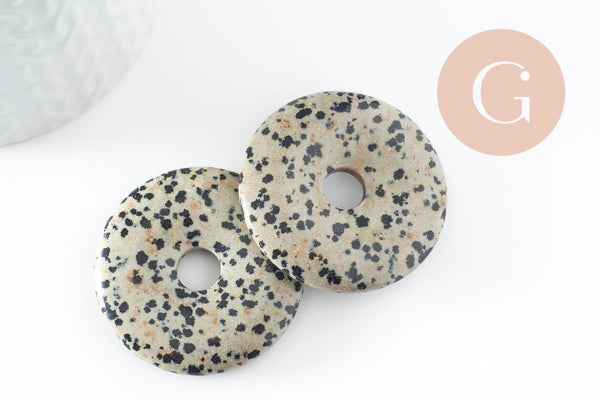 Pendentif donut jaspe dalmatien naturel 40mm, x1 (G2464)
