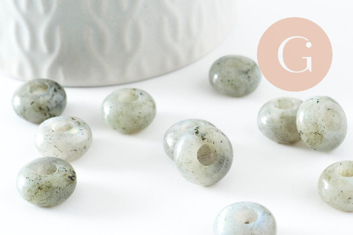 Pendentif donut labradorite naturelle 14mm pour création de bijou en pierre, pendentif pierre cercle, x2 (G5927)