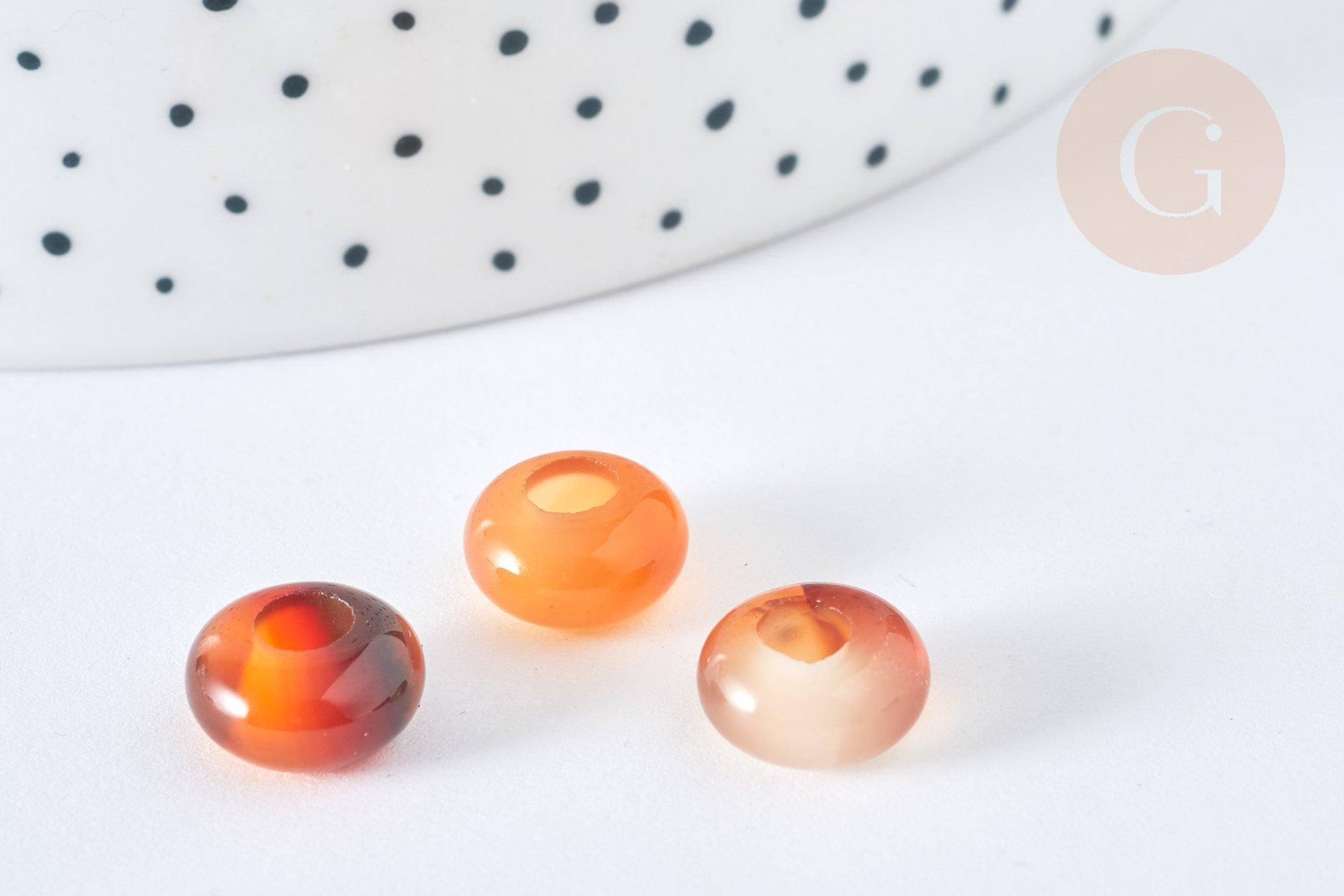 Pendentif donut perle rondelle cornaline création bijoux 10mm, création bijou pierre, x 2 (G7657)