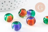 Pendentif donut verre multicolore, un pendentif rond verre pour vos créations de bijoux,15x10mm, x 2 (G3276)
