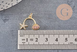 Pendentif double étoile de mer coquillage laiton doré zircon 17mm, pendentif or avec cristaux création de bijoux, x1 (G8695)