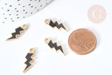 Pendentif éclair doré émaillé noir zamac doré 20mm,pendentif doré création bijoux, x 5 G8092