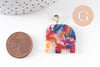 Pendentif éléphant écaille multicolore, acétate et laiton doré, création bijoux, perles plastique,27mm, x1 (G4038)