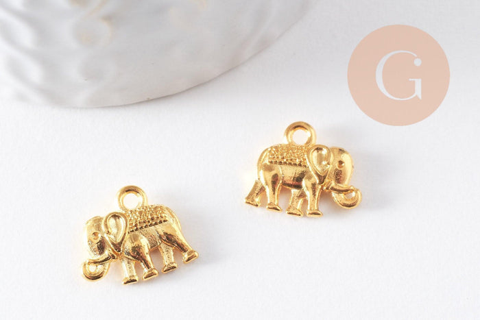 Pendentif éléphant zamac doré,fournitures créatives, sans nickel,creation bijoux animal jungle,14mm,x 2 (G5462)