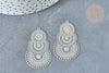 Pendentif estampe filigrane dentelle acier 201 inoxydable platine 40mm, x2 (G8014)