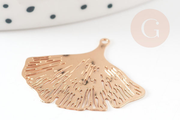 Pendentif estampe filigrane feuille gingko laiton doré, 25mm, x2 (G3694)