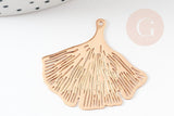 Pendentif estampe filigrane feuille gingko laiton doré 30x33mm, Pendentif très fin et léger, x2 (G4440)