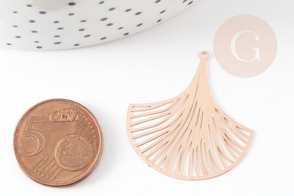Pendentif estampe filigrane feuille gingko laiton or rose, Pendentif très fin et léger, 30x32m, x2m G3692