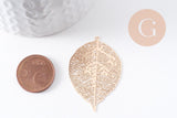 Pendentif estampe filigrane feuille laiton doré 42.5mm, x2 (G10350)