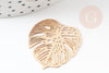 Pendentif estampe filigrane feuille monsterosa laiton doré 32mm, x2 (G3690)