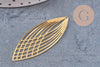 Pendentif estampe filigrane feuille ovale laiton brut 56mm, x2 (G10930)